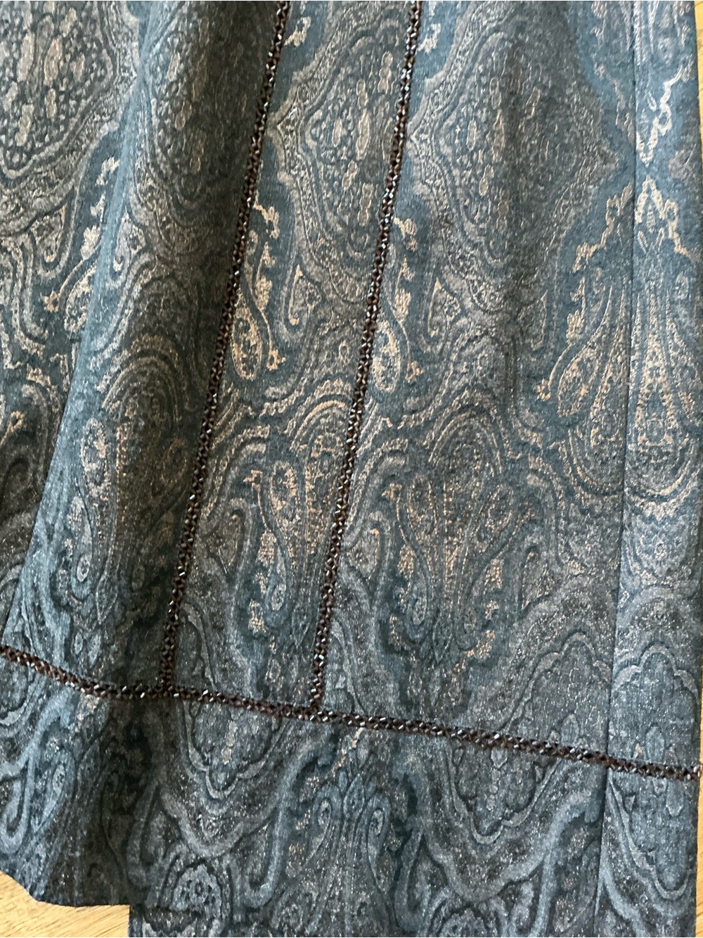 Carmen Marc Valvo Collection Black and Brown Pattern Long Coat, Beaded Detail, 2 - Picture 11 of 11